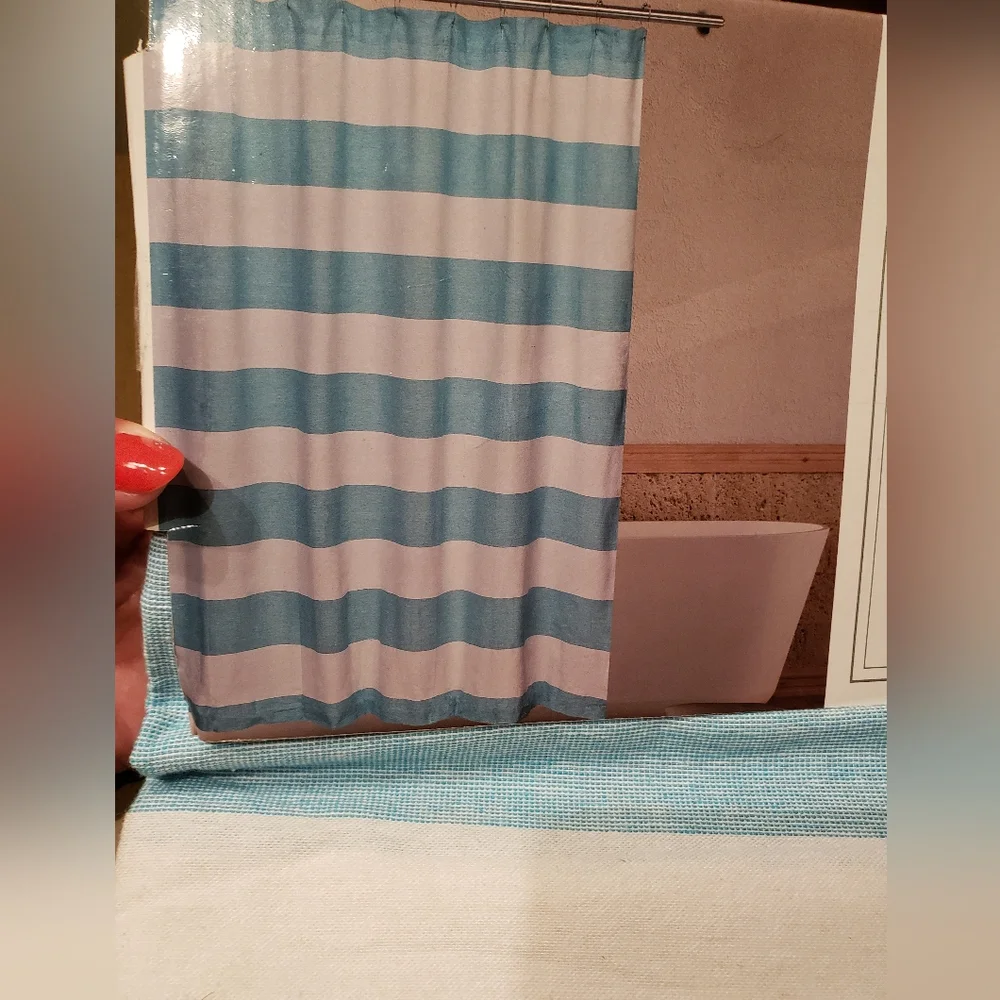 Aqua & White Striped Shower Curtain
